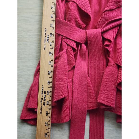 SWEATER/CARDIGAN-CASLON-Raspberry Red-Ruffles-Waist Tie-Long Sleeves-Size MED - Picture 8 of 8